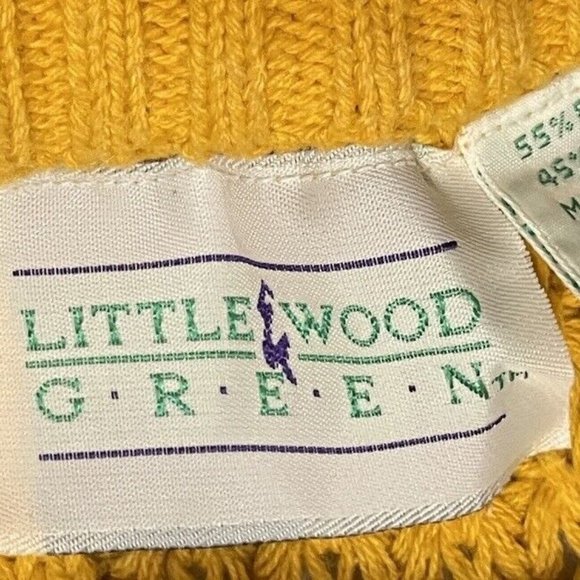 Vintage Sweater Womens Littlewood & Green Size medium Mustard Yellow Cable Knit - Picture 5 of 7